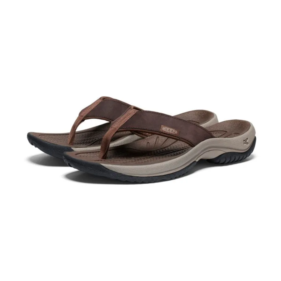 Men KEEN Slip-Ons<Men'S Kona Leather Flip-Flop | Java/Dark Earth