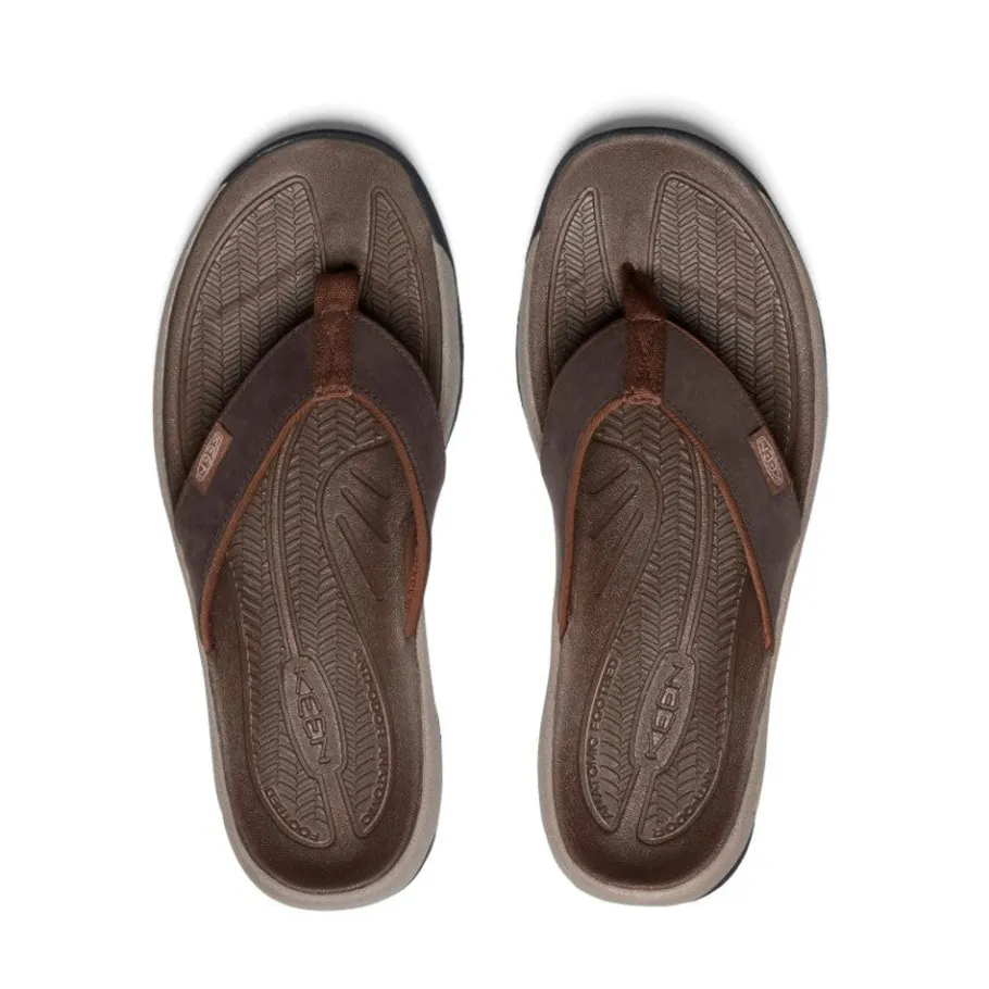 Men KEEN Slip-Ons<Men'S Kona Leather Flip-Flop | Java/Dark Earth