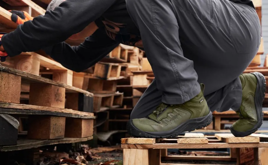 Men KEEN Work Boots & Shoes<Men'S Reno Mid Kbf Waterproof (Carbon-Fiber Toe) | Magnet/Black